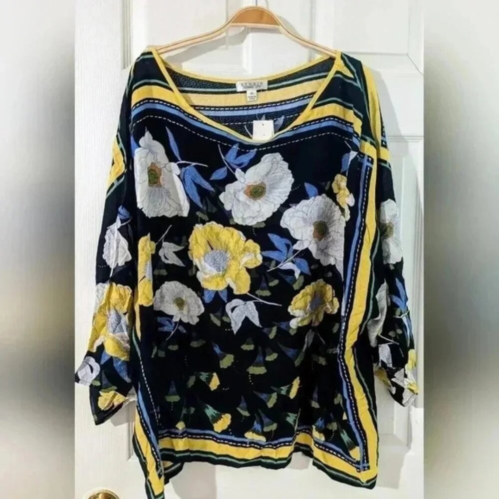 Studio JPR Yellow Floral Drop Sleeve Oversized Popover Blouse‎ Size 2X NWT